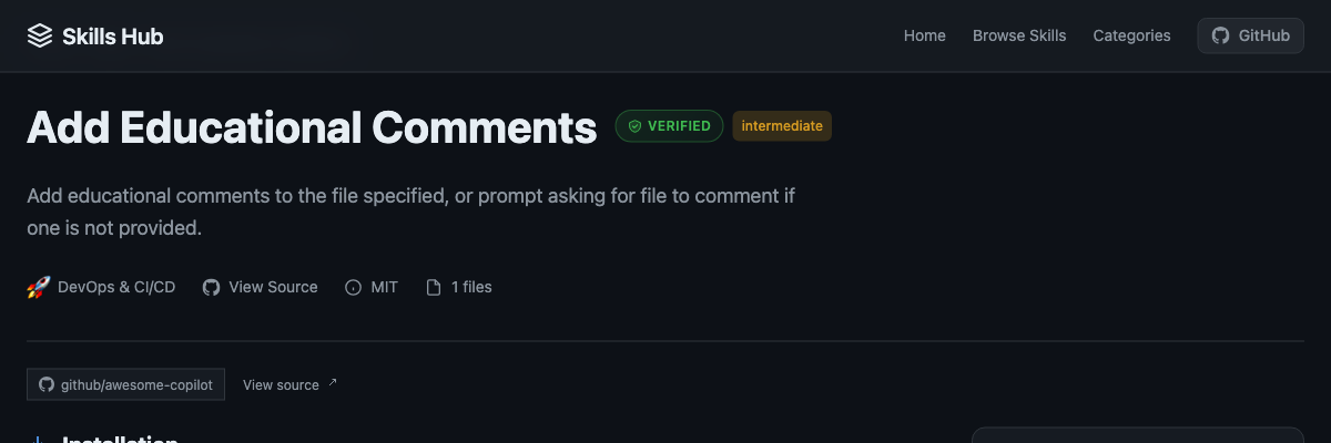 Verified badge shown on the skill header
