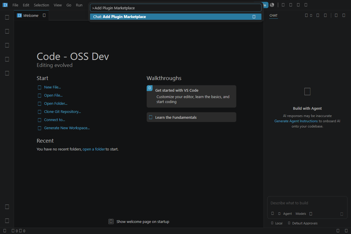The Chat: Add Plugin Marketplace command in the VS Code Command Palette